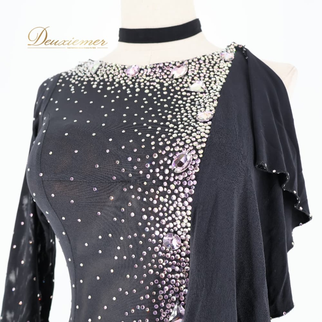 社交ダンス 衣装 ドレス ワンピース ラテン ブラック系 ラインストーン チョーカー ブレスレット 黒 上品 デモ 競技用 キラキラ ダンス衣装 ダンス用 イベント ステージ レオタード おしゃれ