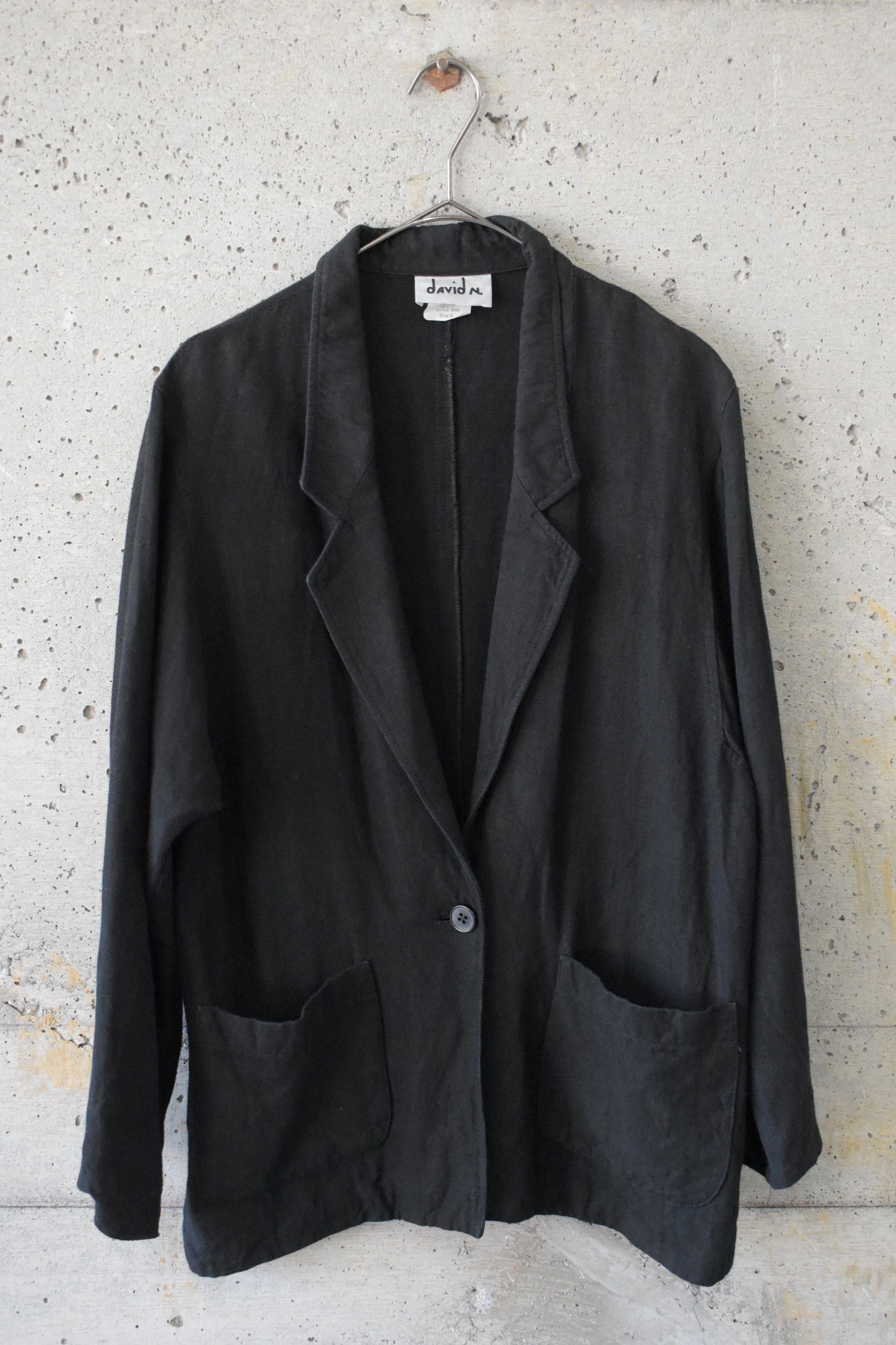 Black Linen Single-Breasted Jacket
