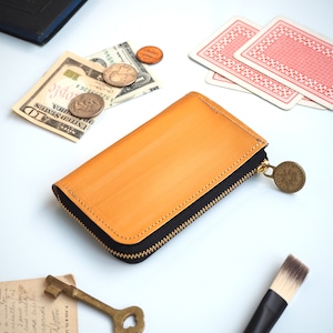 L-shaped zipper fragment case (painted gold) pass card mini wallet