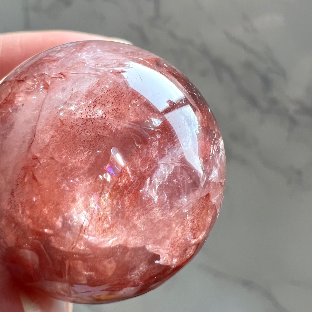 ヒマラヤレッドクォーツB*ヘマタイトインクォーツ*スフィア*マニカラン水晶*天然石インテリア*パワーストーン*置き物