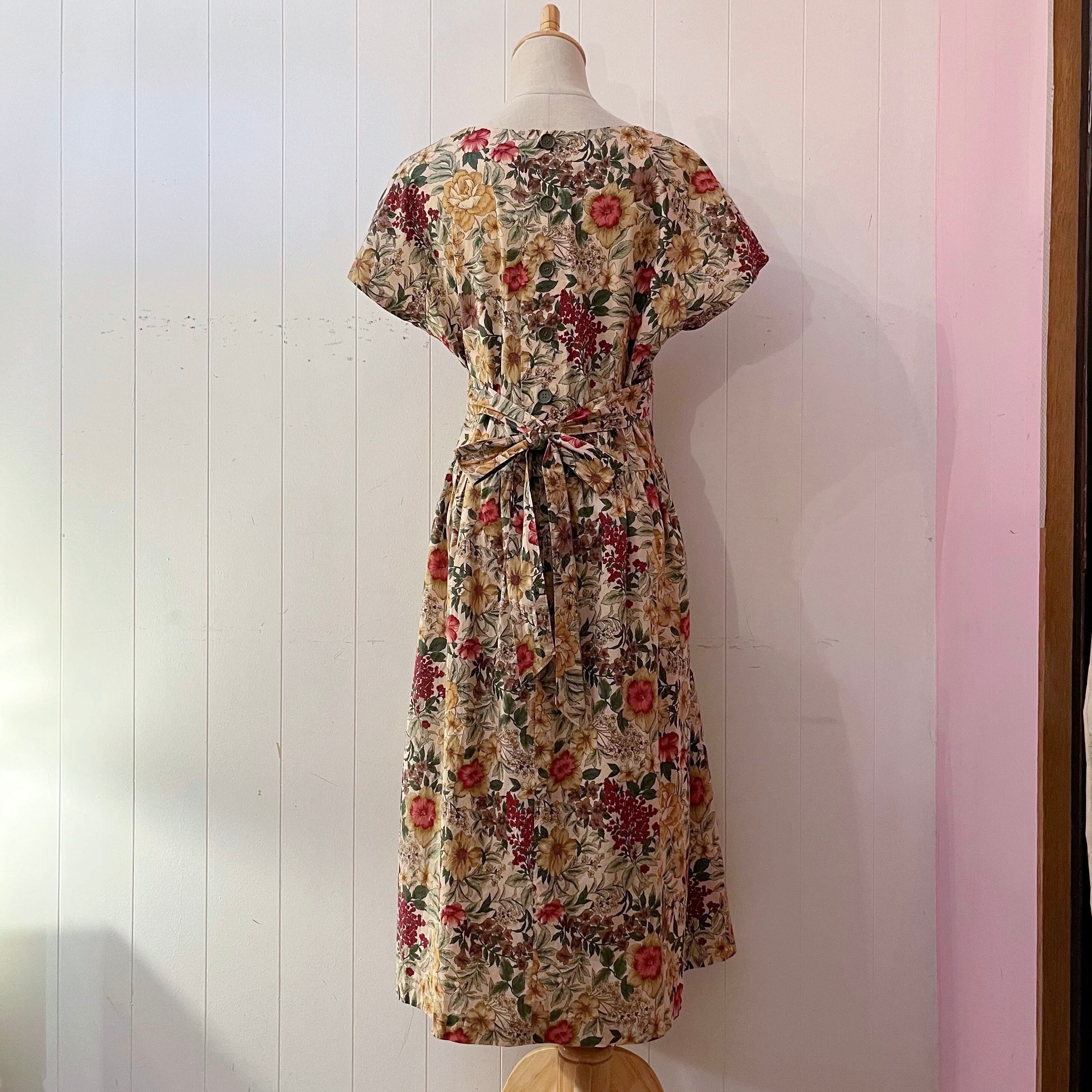 botanical flower waist ribbon one-piece