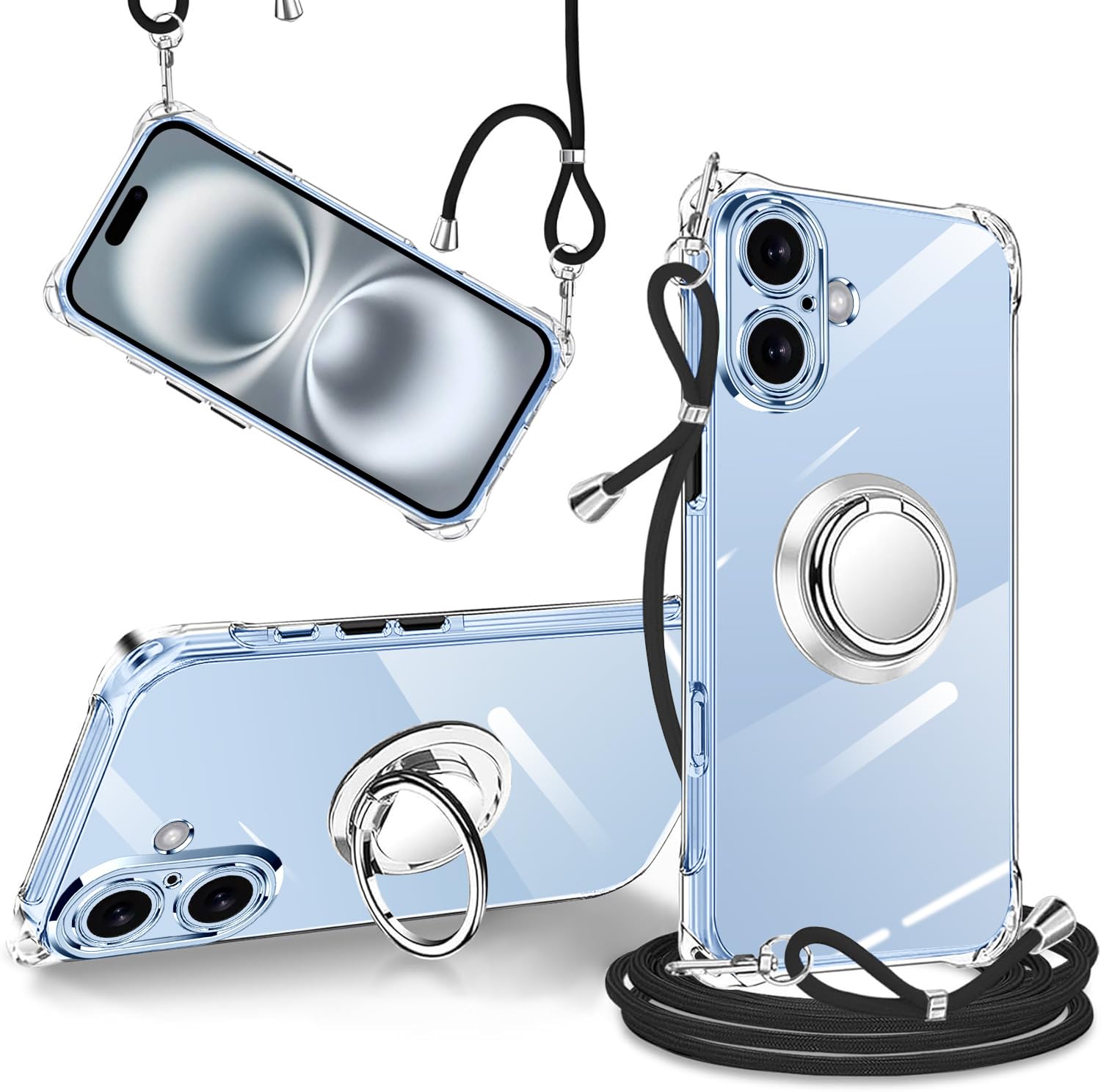 tuulaasii For iPhone 17 用 ケース クリア リング付き アイフォン 17 ショルダー TPU 肩がけ