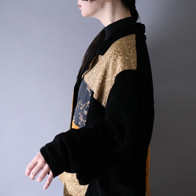 "刺繍" multi fabric switching pattern over silhouette special jacket