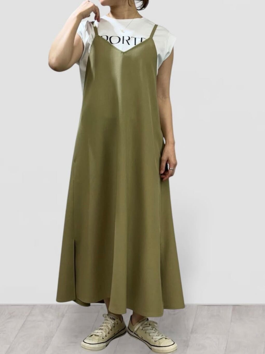 SALE】QTUME(クチューム)リネンライクアシメタックキャミドレス SALE】QTUME(クチューム)リネンライクアシメタックキャミドレス