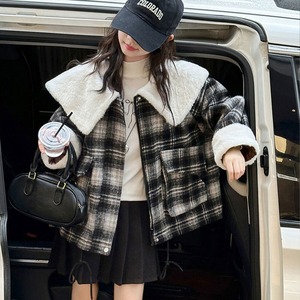 【送料無料】 子供服 キッズ 女の子 秋冬 アウター 韓国 チェック柄 コート 裏地付き フリース おしゃれ かわいい 小学生 中学生 通学 ラペルコート 大人可愛い 大人女子