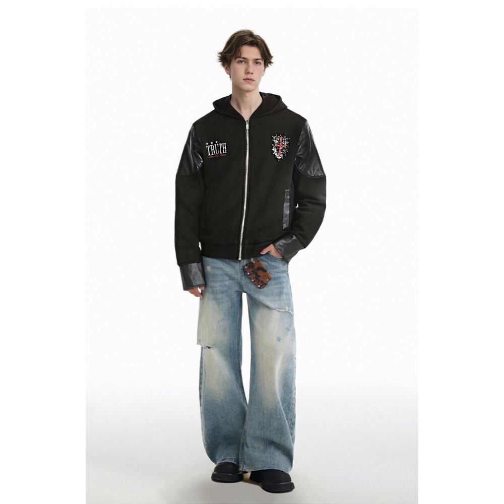 ストリート パッチPUレザー ジップパーカー T1888 | wshot