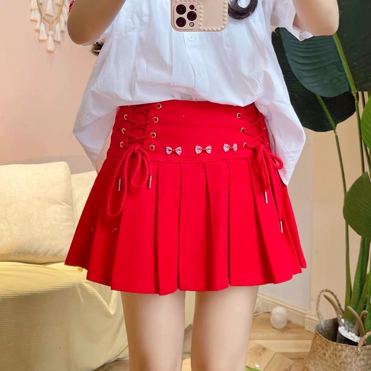 スカート プリーツスカート ミニスカート 赤 スクール ワンピース 赤