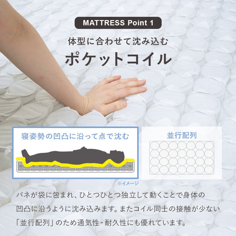 【組立式】ポケットコイルマットレス付きセミシングルショートベッド すのこフレーム 3色展開 一人暮らし ワンルーム 幅85cm