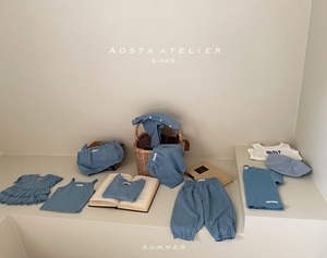 【Aosta】2025リネンジョガーパンツ ブルー 70~110cm