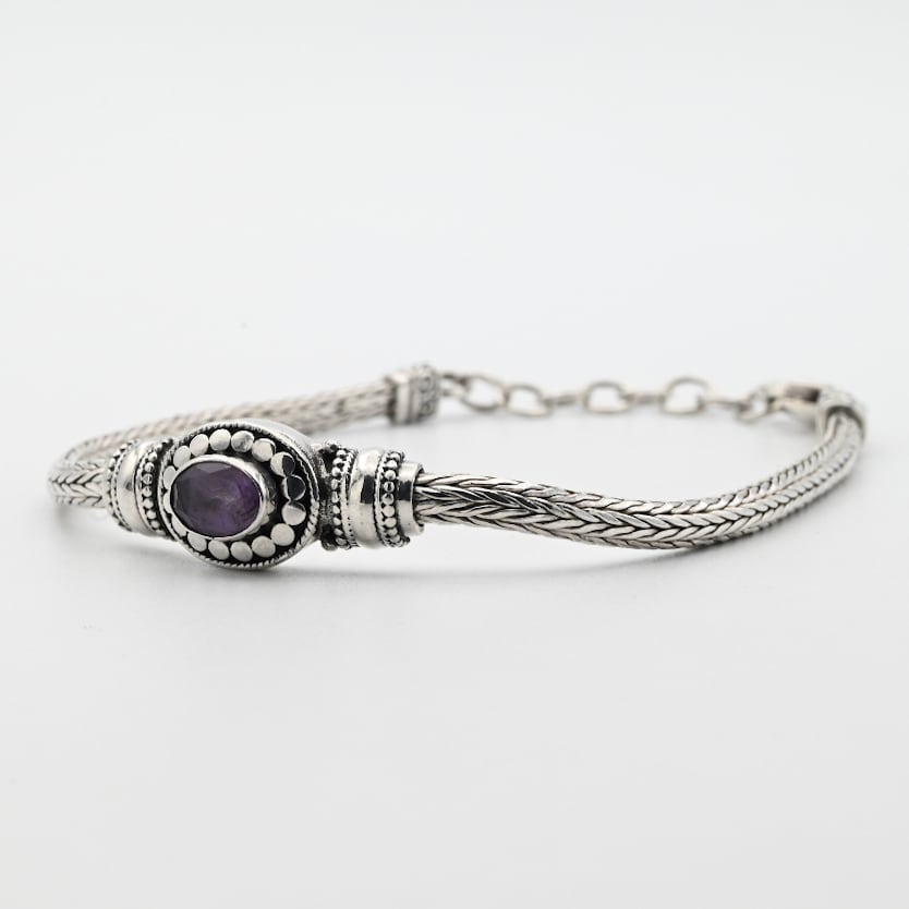 Amethyst Accent Byzantine Design Thin Bracelet / Denmark