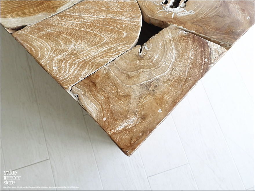 チーク無垢材 ブロックベンチ 長椅子 シャビー チェア 銘木家具 スツール