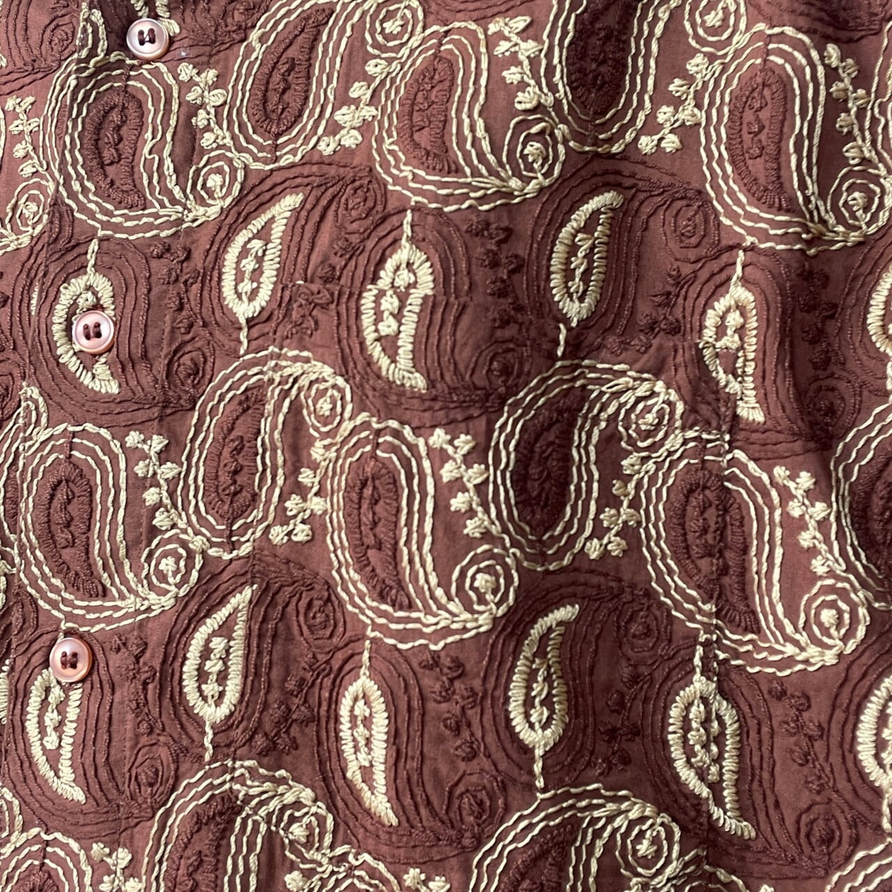 総刺繍 ペイズリー柄 コットン 総柄シャツ メンズXL相当 古着 ブラウン