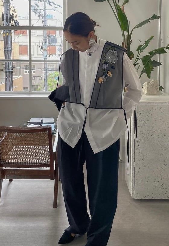 MARGE Tulle beading short gilet | Pay ID