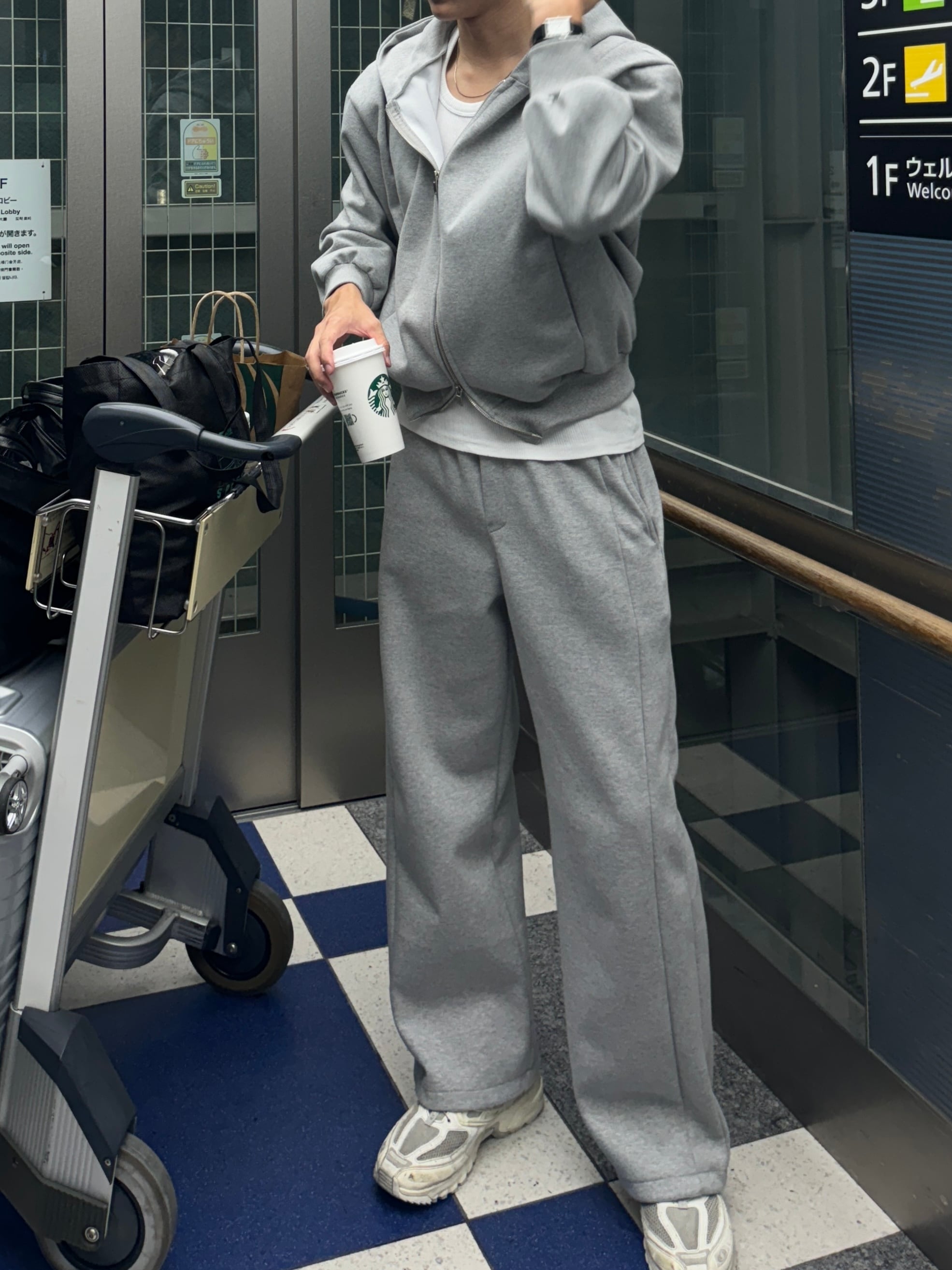 SET】Cropped Sweat Hoodie & Cut-Out Drawstring Pants (2color) | 1AM