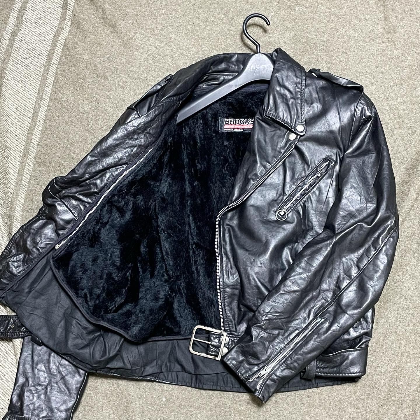 70s BROOKS LEATHER SPORTS WEAR レザージャケット ブラック ダブル 