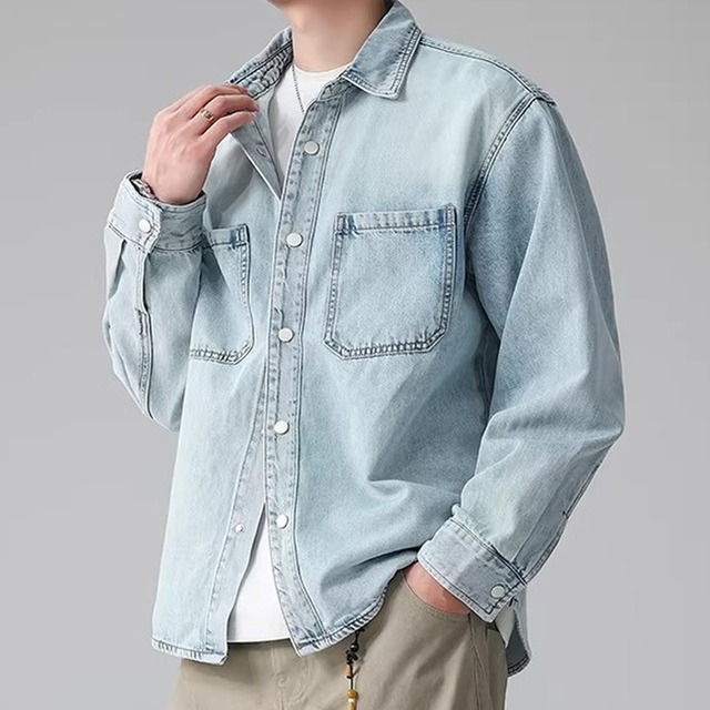 【H1046】Patch Pocket Long Sleeve Oversized Shirt