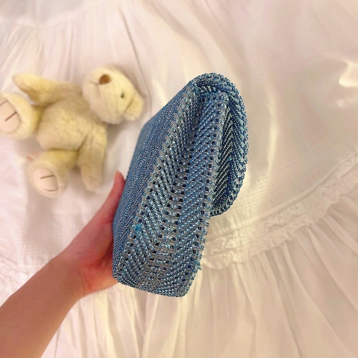 blue mesh mini clutch bag