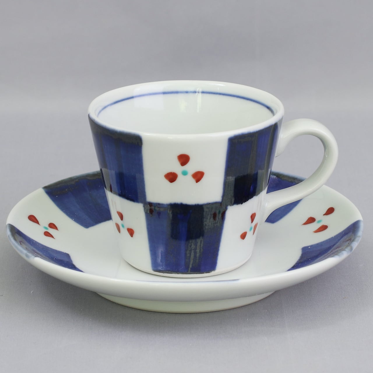 砥部焼 千山窯 そば型コーヒーC／S 市松