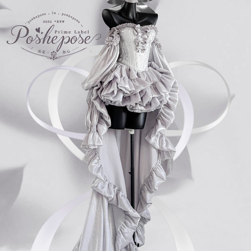 サブカル 服 地雷系 通販 ロリィタドレス プリンセスドレス シルバー ロリィタドレス パーティドレス バックリボン コンカフェ ロングテール パーティ衣装 イベント