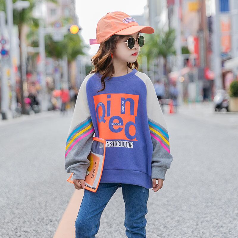 ガールズスプリングエインスタイルセーター2021新バージョンのビッグチルドレンルーズチルドレン春秋長袖ネットレッドトップ トレンディボーイ64044657140