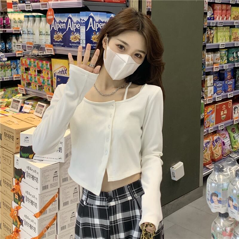 ショートトップス スプリングオータムホワイトカーディガンTシャツ ロング 春物 秋物 1号婦人66182258827