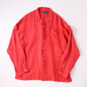 【極美品】90s Ralph Lauren special linen silk open collar shirt   "CALDWELL" coral mint condition  ／ 90年代 ラルフローレン スペシャル リネン シルク オープンカラー シャツ コードウェル 長袖 サイズXXL コーラル サマーシャツ 夏服