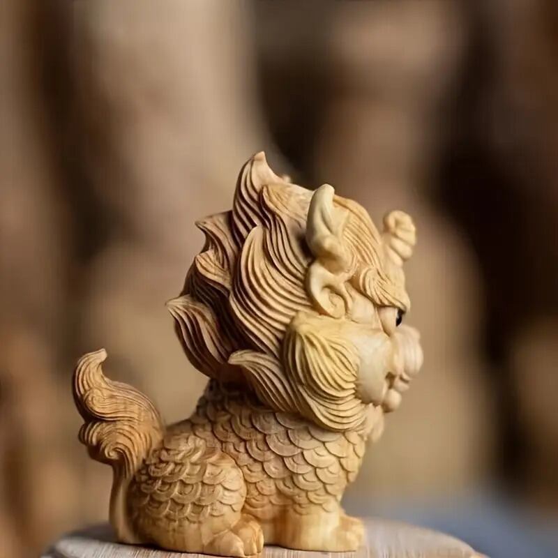 麒麟 置物 オブジェ 木製 風水グッズ 優雅 伝統的 運 金運 健康運 出世