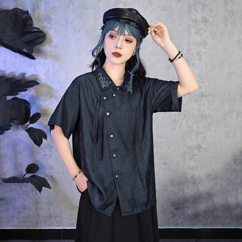古怪舍---浮光鰭夢シリーズ】☆チャイナ風トップス☆ 刺繍入り シャツ
