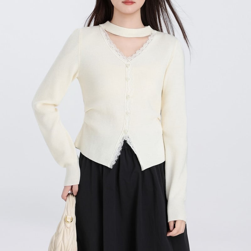 lace trim knit feminine knit m1350