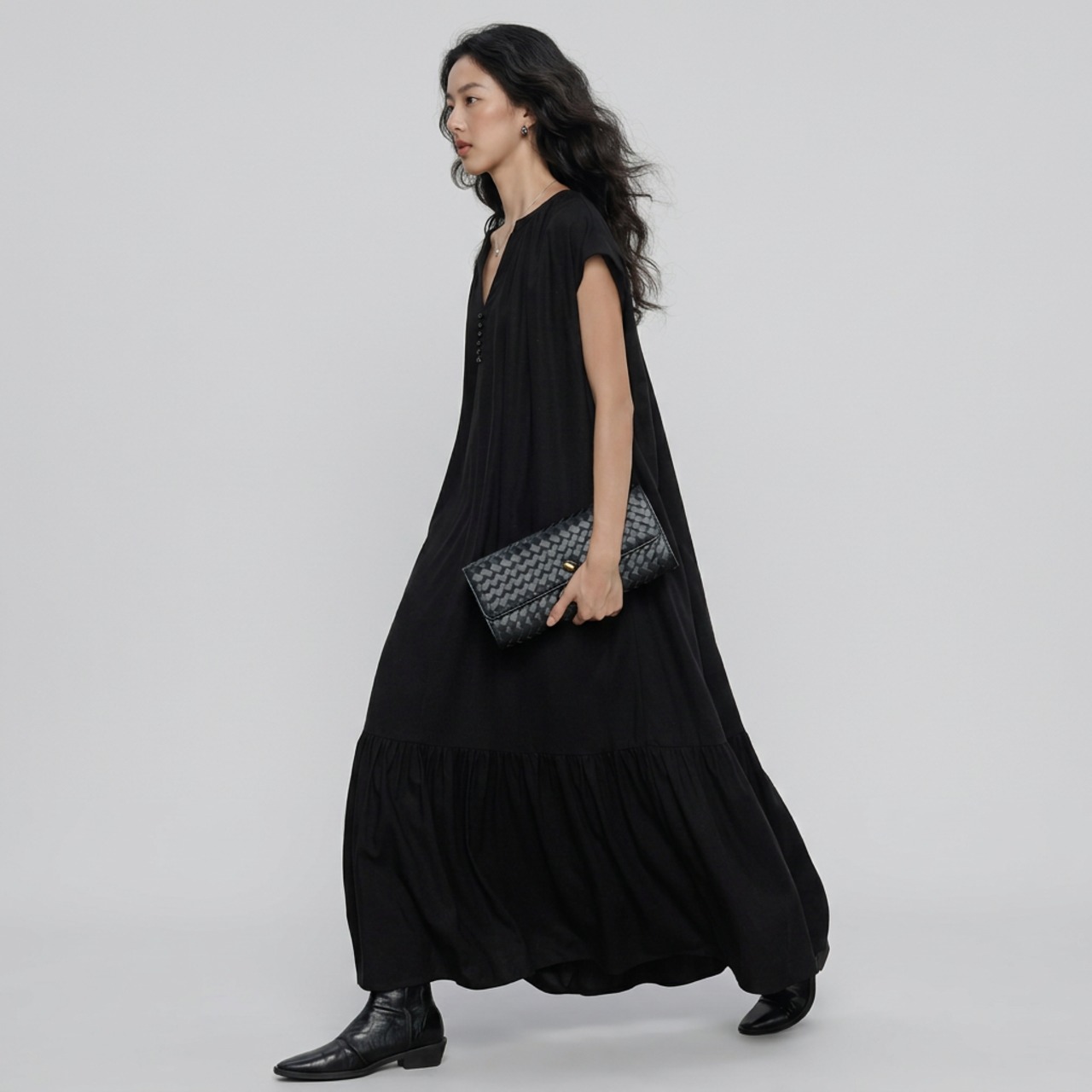 Vネック 半袖 Aライン ワンピース   2colors  26068・画像17