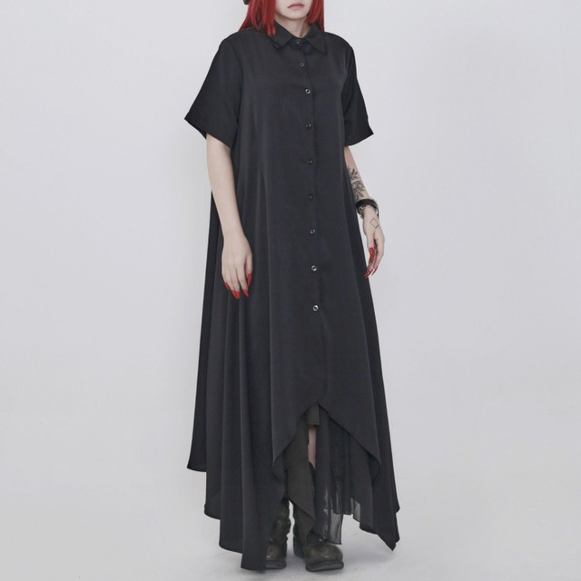 Asymmetric draped shirt one-piece C1590