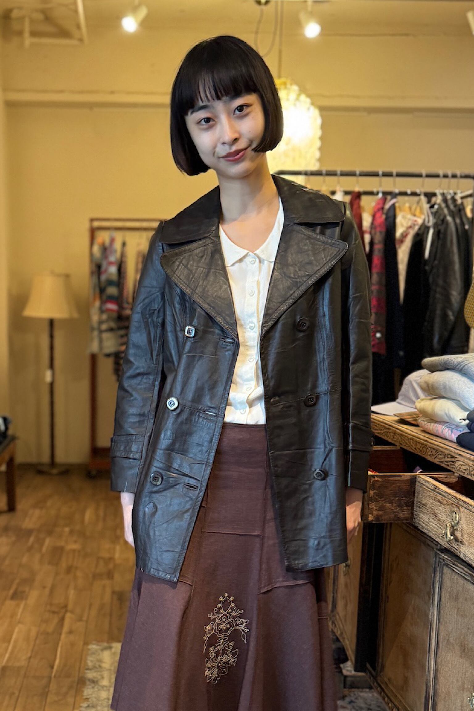celt&cobra ヌバックレザー ロングコート ベージュ L ヴィンテージ コート | DROOMTUIN_VINTAGE