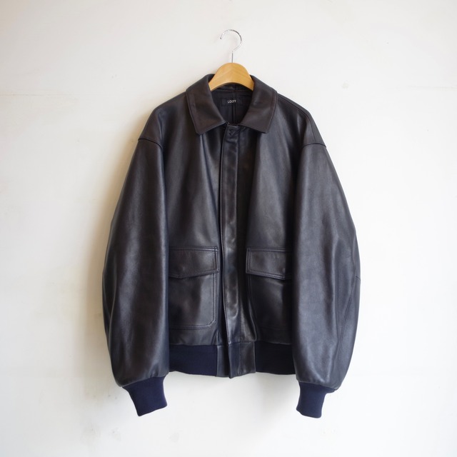 LOEFF   Lamb Leather Flight Jacket  Navy