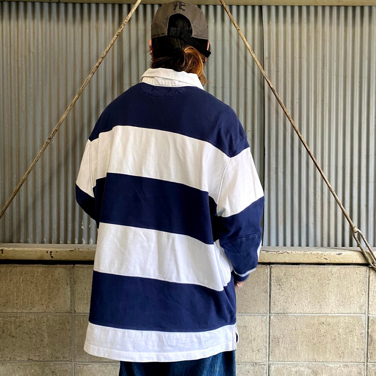 ポロバイラルフローレン ボーダー 長袖 ラガーシャツ メンズXL 古着