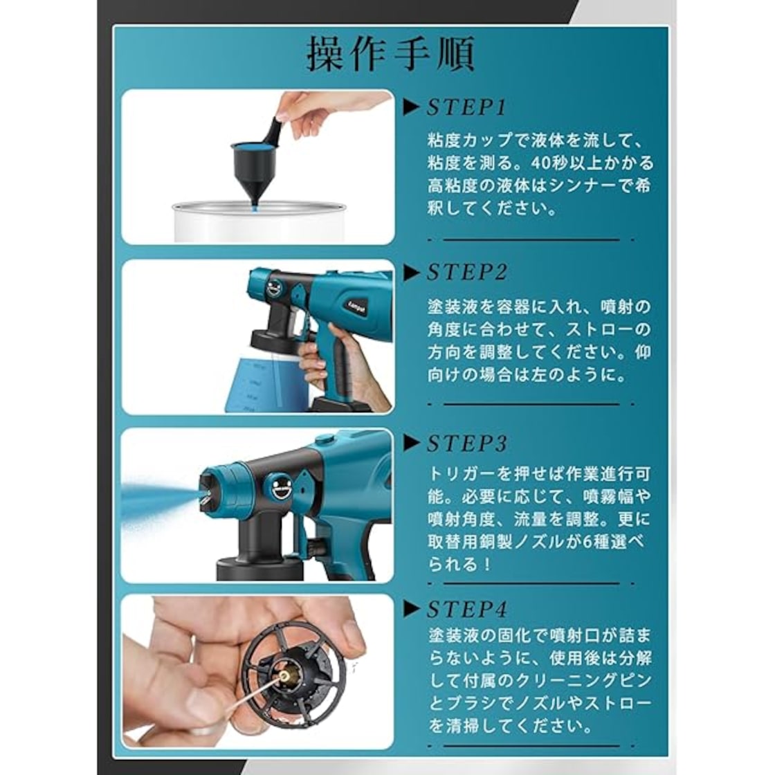 Lampat コードレススプレーガン 電動スプレーガン 電動塗装機 2×800ml 