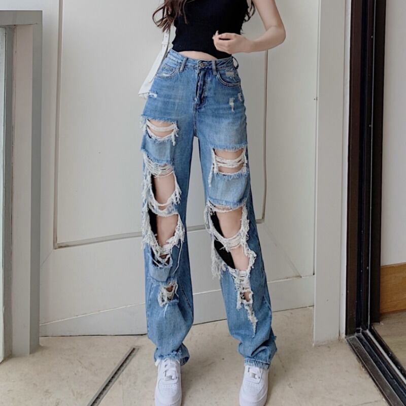 ジーンズ サマーハイウェストウェストスリムルーズワイドレッグパンツ 夏物 ワイドパンツ ハンチェンe5803686069