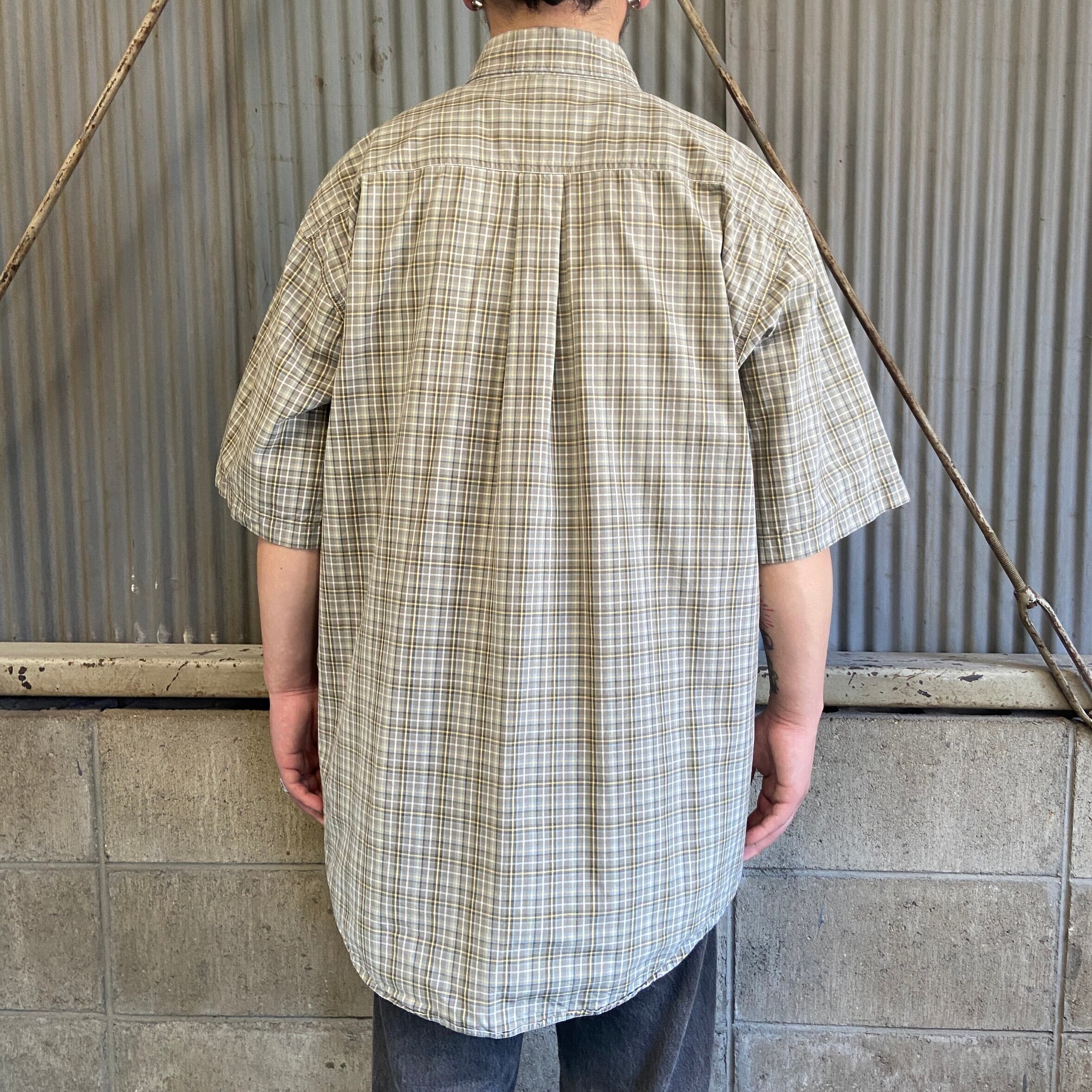 90s カーハート 半袖チェックシャツ レザーロゴ USA