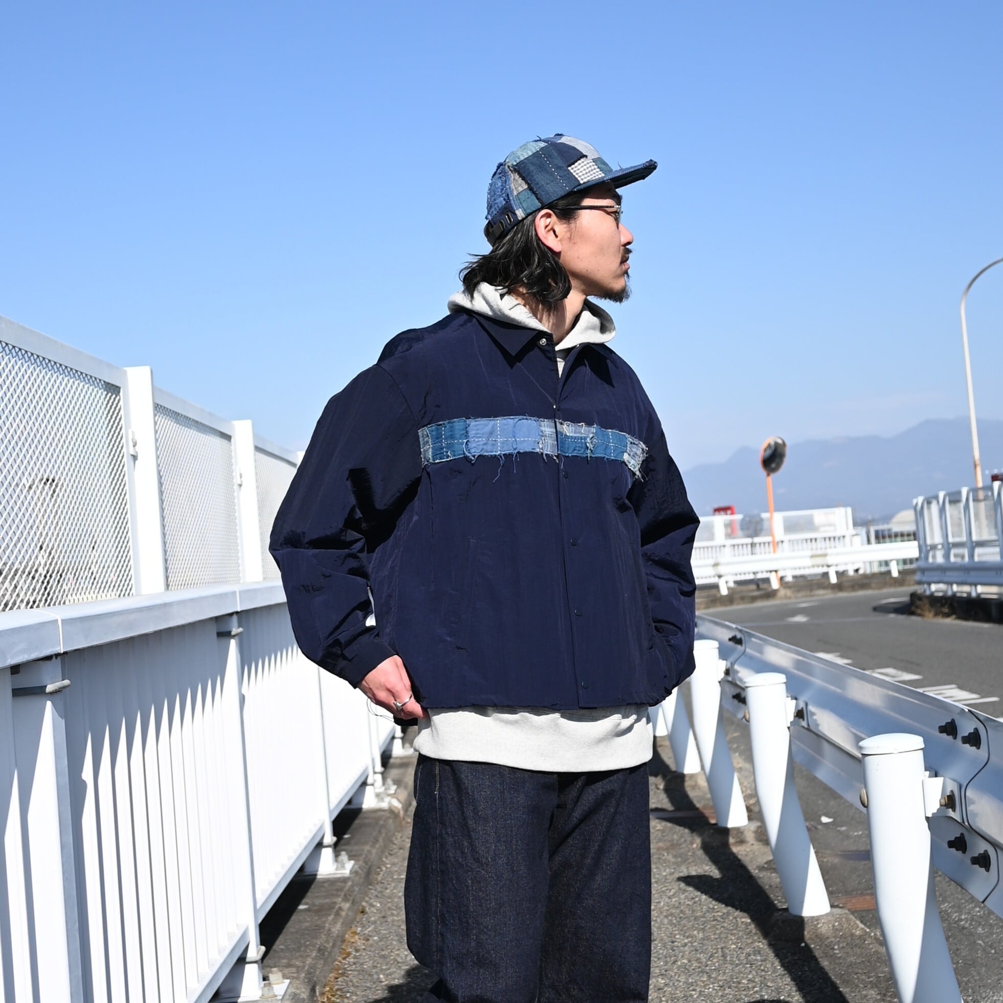 KUON / Indigo Nylon Coaches Jacket-Boro- | GANKO