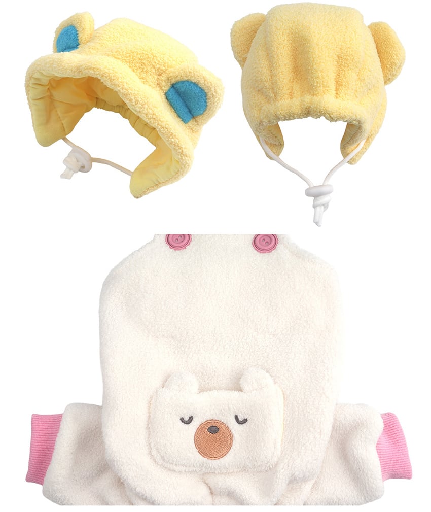 sleepy bear all in one set S ~ XL 2color / 犬服 秋冬 新作 もこもこ フリース オールインワン 帽子 セット 可愛い 犬の服 暖かい ドッグウェア ペット ワンコ服 小型犬 中型犬 猫 ロンパース tsu44