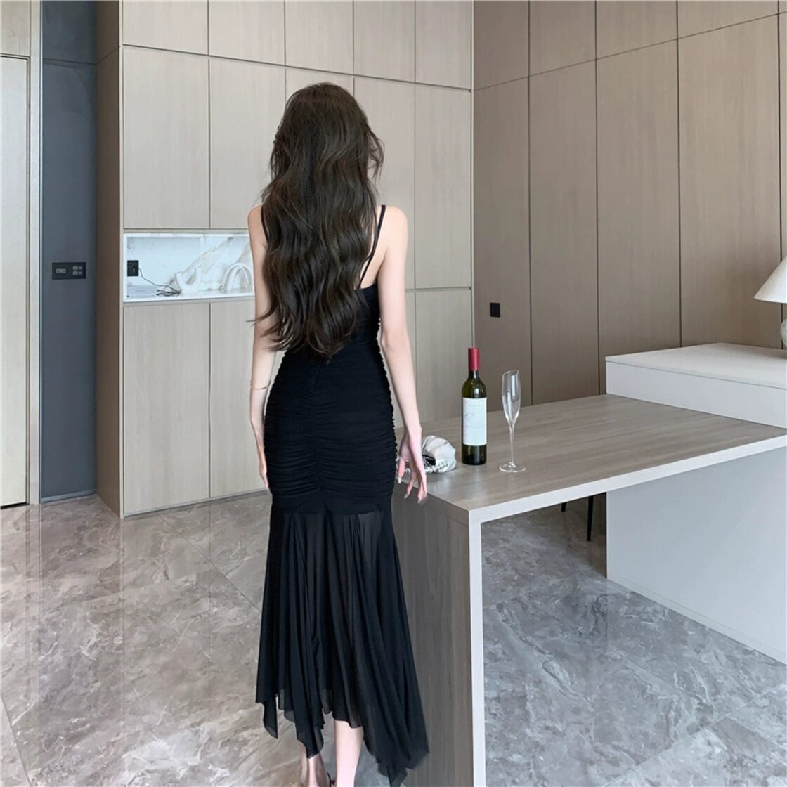 黒のイブニングドレスロングスカート女性 2023 新しいハイエンド気質 