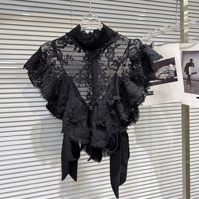 全3色/Frill sheer lace tops　M3214