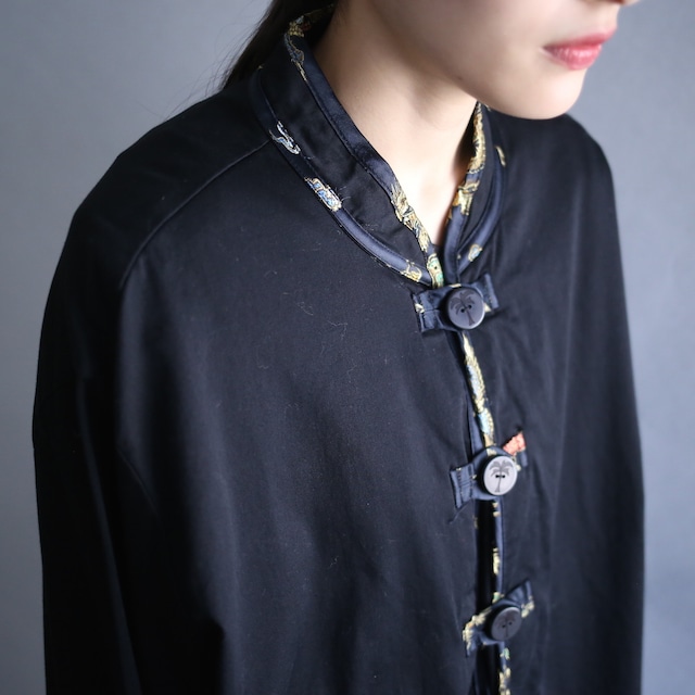 "刺繍" satin fabric switching design china motif special shirt