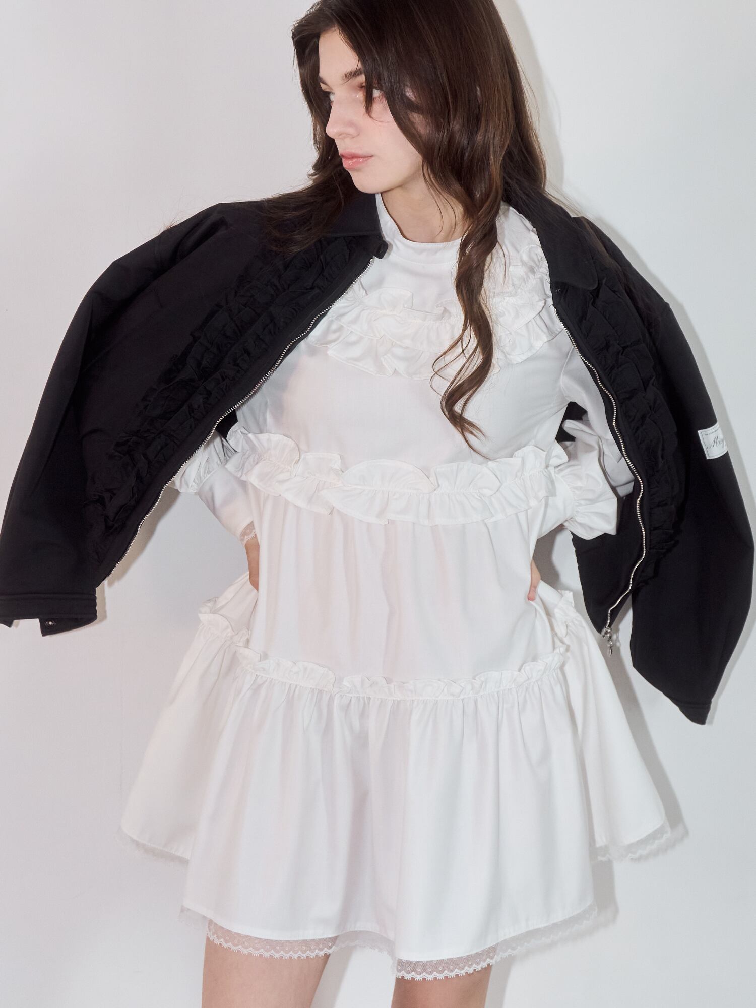 GIRLY FRILL OP -WHITE- | mieya mieya