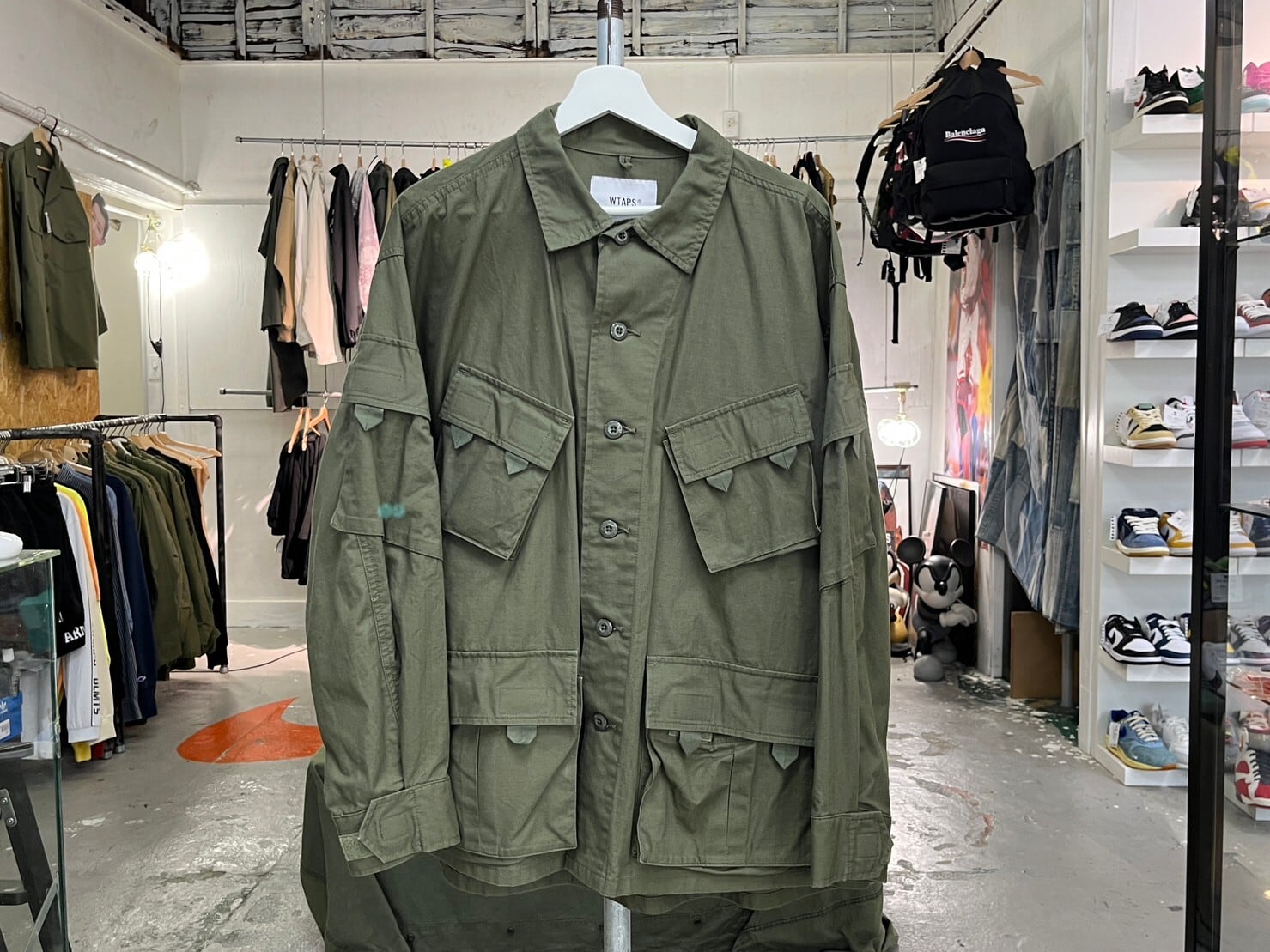 WTAPS MODULAR LS SHIRT COTTON RIPSTOP OLIVE 03 212BRDT-SHM03 59020