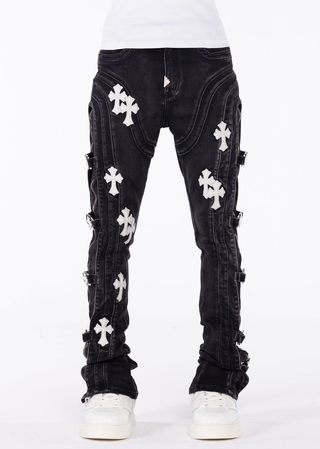 GUAPI Obsidian Black Cross Buckle Denim | LAST LEGACY