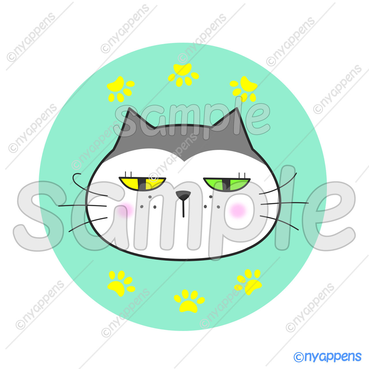 【商用利用OK】ヒゲまる猫イラスト（バットにゃん）シールやアイコン、素材に！