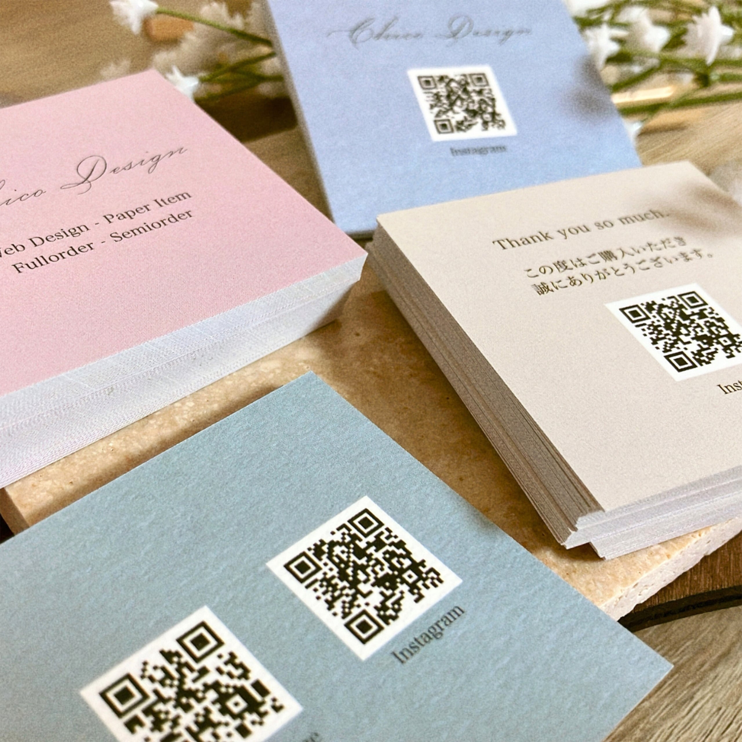 【スクエア型】選べるくすみカラー9色|名刺|ショップカード|サンキューカード|両面|100部