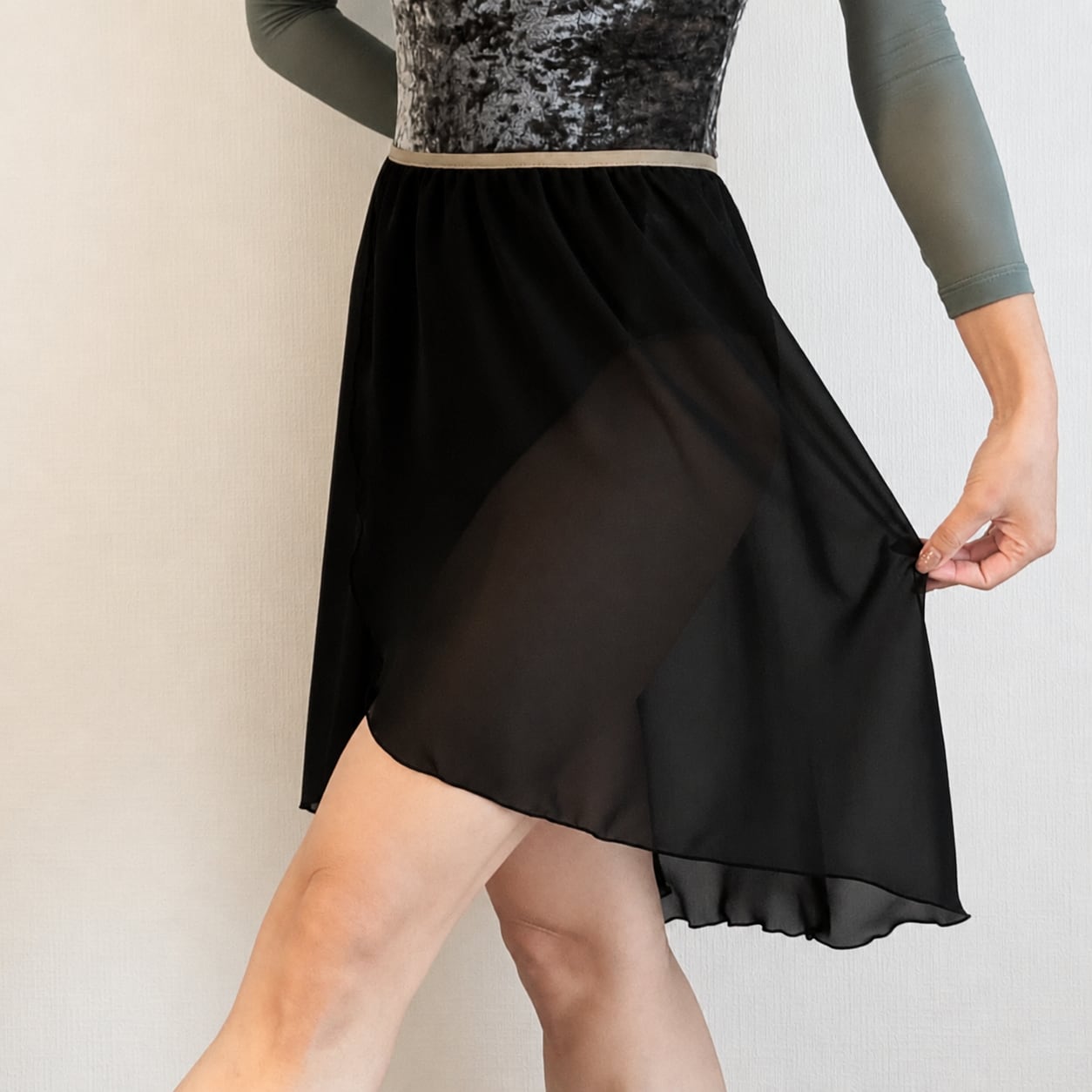 【limited】Pull on skirt (55cm)【ブラック×ベージュ】