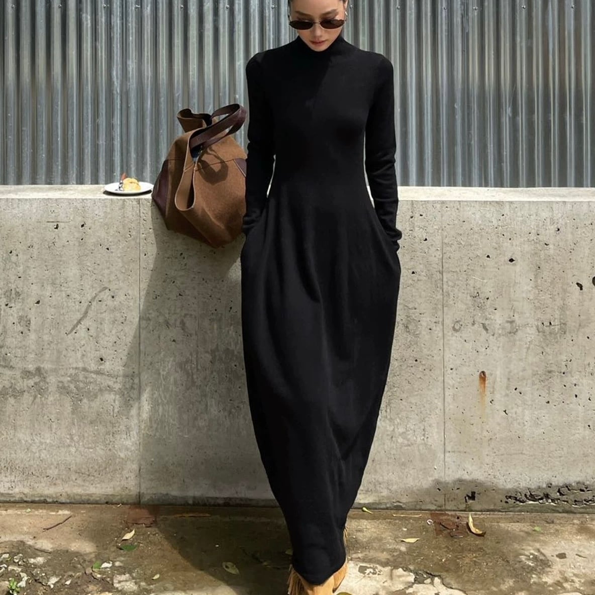 ウール100% タートルネック ワンピース YH9718