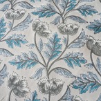 ブロックプリント生地【50cm単位】インド綿  片耳ボーダー付き 花柄 グレー×くすみブルー #20240-GR1